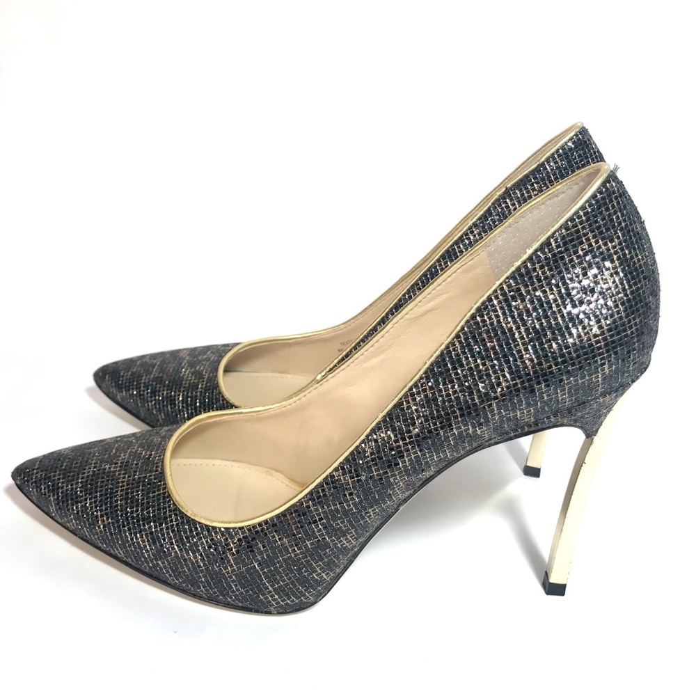 Enzo Angiolini Eainfinti Infinity Black Gold Metallic Cheetah Print Pumps - Picture 2 of 16